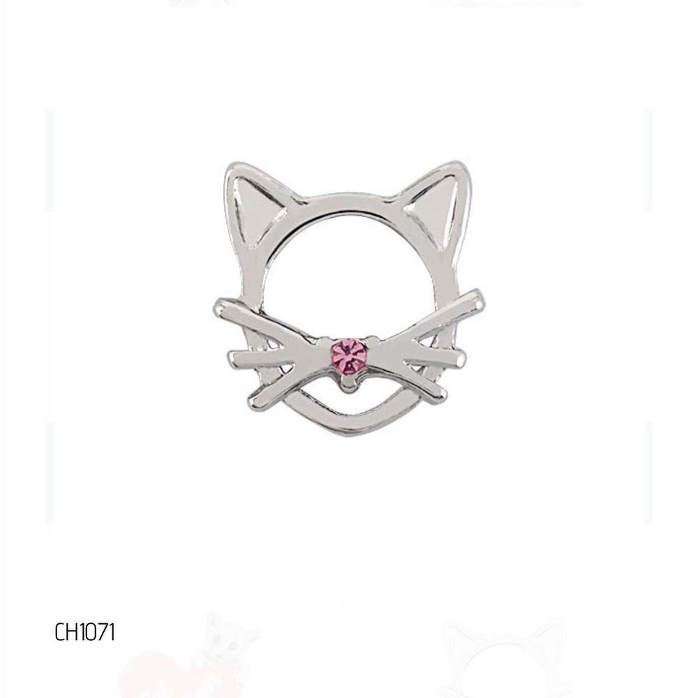 Origami Owl Silver Cat Charm with Pink Stone